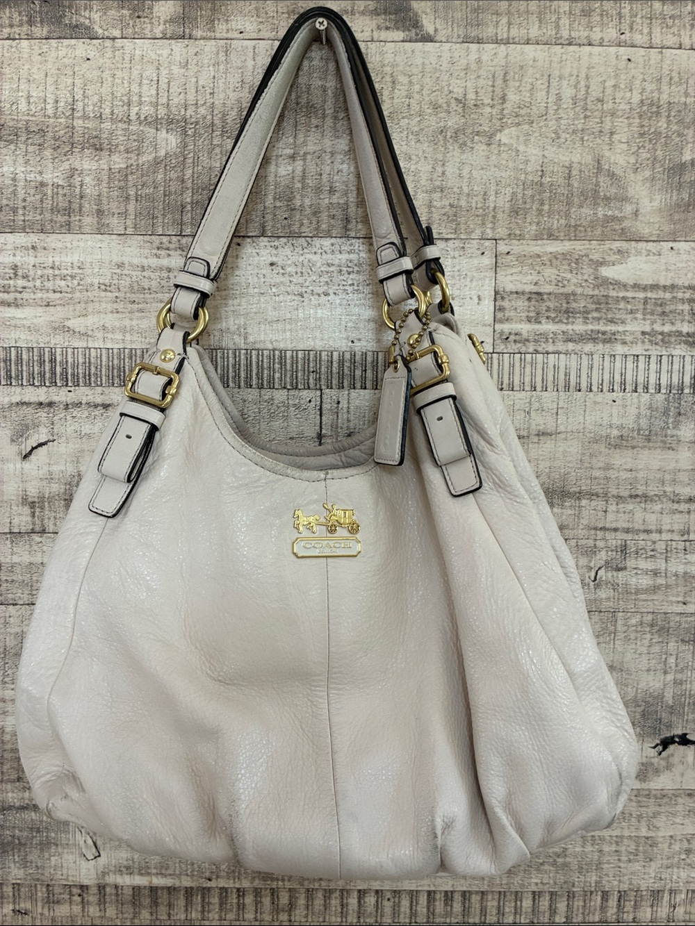 COACH Cream Pebbled Leather Hobo Purse Bag with Gold Hardware - Picture 1 of 6